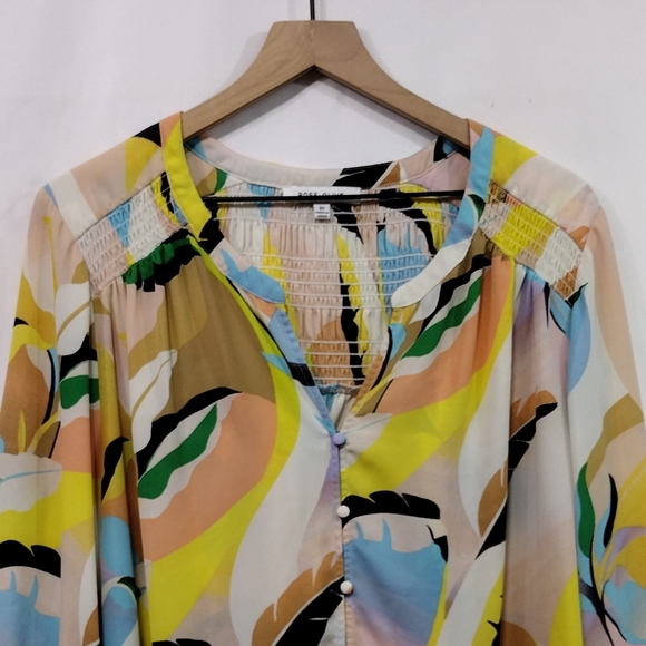 Rose + Olive Floral Button Blouse Women's 2X Multicolor Artsy Retro 90s Festival - Picture 2 of 8